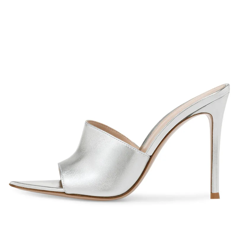 Pointed Toe Gold Party High Heels for Women Summer Sandals Ladies Silver Mules Black Shoes Slippers Large Size Stilettos Slides