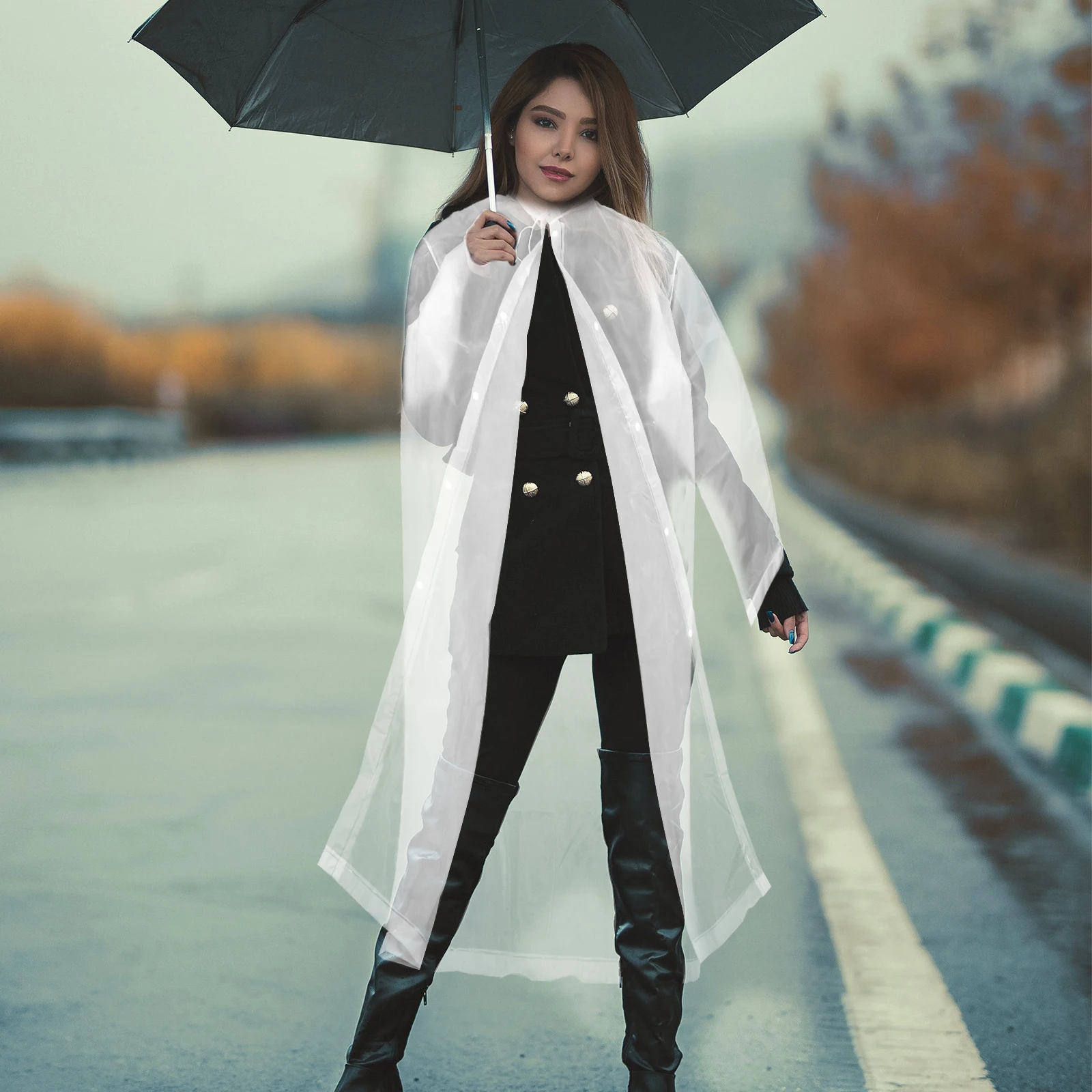 

Frosted Raincoat Adult Poncho Hooded Transparent White Lightweight Waterproof for Outdoor Camping Hiking Rainy Days