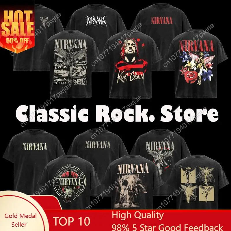 [Sammlung] Nirvana Kurt Cobain T-Shirt Geschenk für Bandfans Herren- und Damen-Freizeit-T-Shirt aus Baumwolle mit Rundhalsausschnitt Schöner Grap