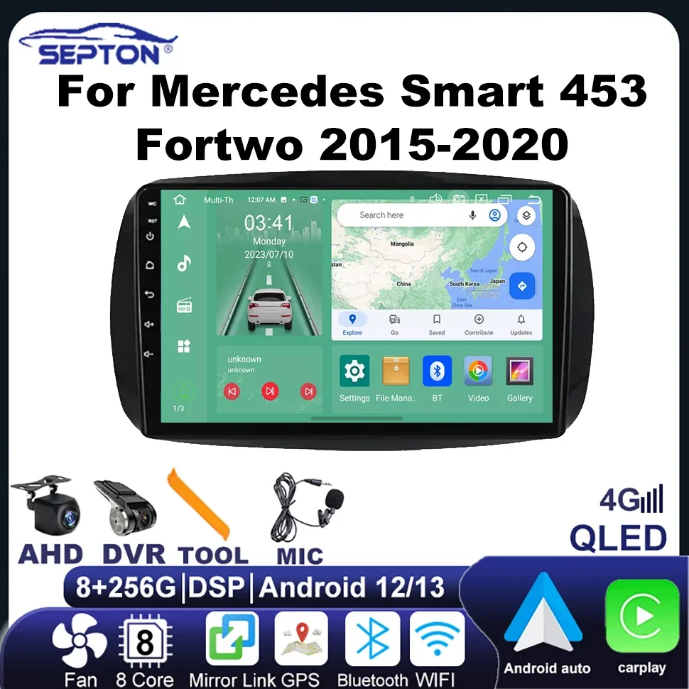 

SEPTON Android 4G Car Radio for Mercedes Smart 453 Fortwo 2015-2020 QLED Multimedia Player Navigation GPS RDS Stere Carplay 2din