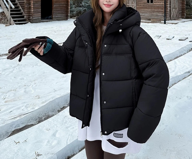 Baumwolljacke mit Kapuze, 2025, Winter, neu, locker sitzend, für Damen, schlank und stilvoll aussehen, kleine Statur, sieht groß, warm, kurz, trendig