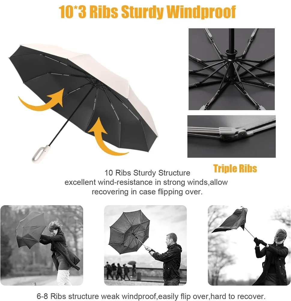 Ring Buckle Design 10 Rib Fully Automatic Umbrella for Men Folding Extra Large Strong Strong WOMEN'S Sunshade Double Umbrella