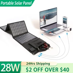 Upgraded 28W 18V Portable Solar Panel Charger Type-c USB DC Camping Foldable Panels For Moblie Phone Laptop Charge Power Station