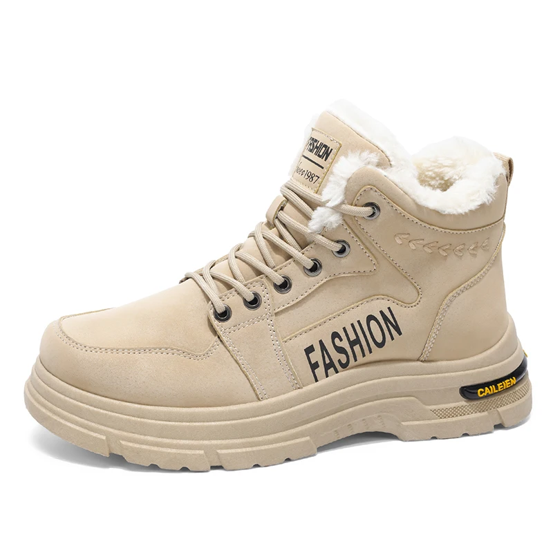 أحذية الثلوج الرجالية أحذية العمل في الهواء الطلق المضادة للانزلاق أحذية الطقس البارد خفيفة الوزن ونعل سميك للمشي لمسافات طويلة لفصل الشتاء