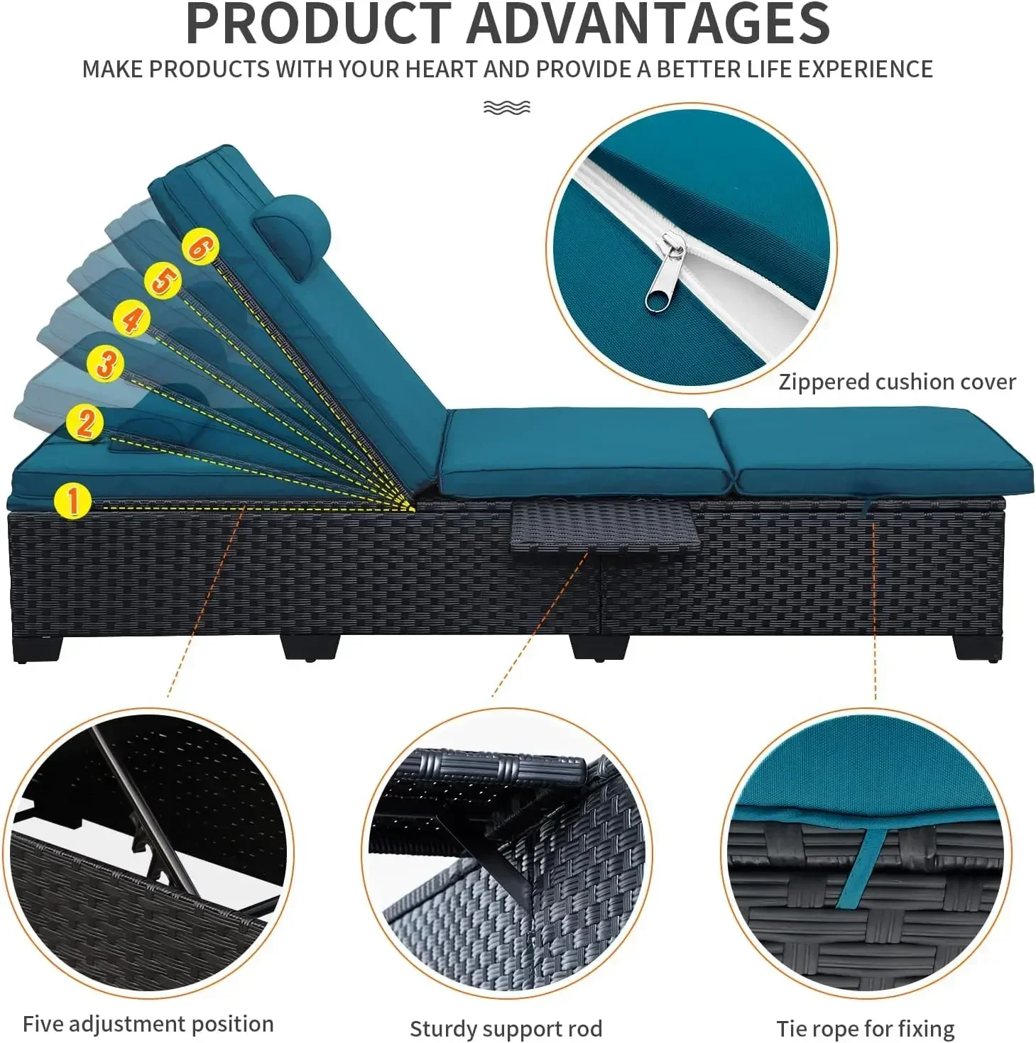 2er-Set Liegestühle aus Korbgeflecht, schwarzes Rattan, Liege-Pool-Sonnenstuhl, Chaiselongue-Stühle für den Außenbereich, Terrassenmöbel