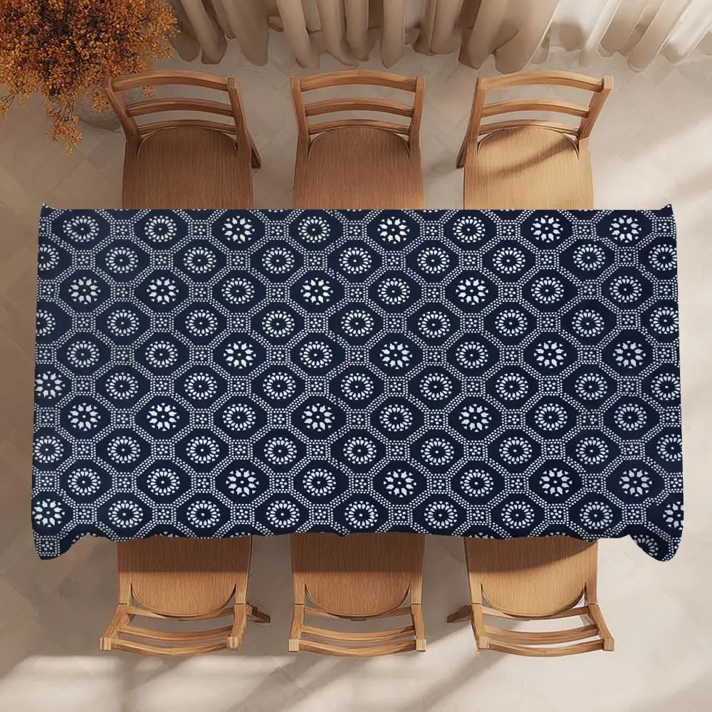 Vintage Dark Blue Print Table Cloth Home Party Picnic Dining Room Kitchen Desktop Dust-proof Decorative Table