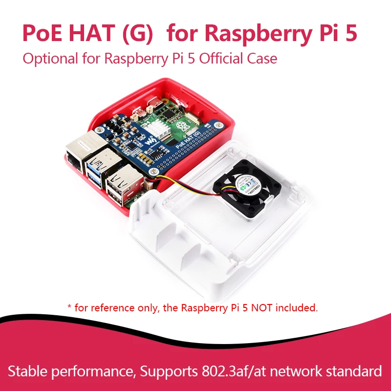 Raspberry Pi 5 PoE HAT (G), 5V/5A, 802.3af/at Compatible