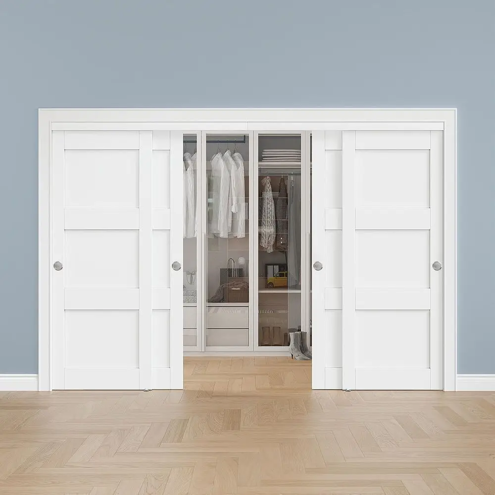 

Sliding Closet Doors, 120 x 80 Bypass Slidng Door Panels with Hardware Kit, 3 Lite Panle Door Slab Shaker for Bedroom Closet Ba
