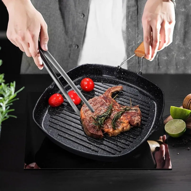 Updated Grill Pan with Folding Handle Steak Pan with Pour Spouts,Nonstick Grilling Pan for Stove Tops,Induction