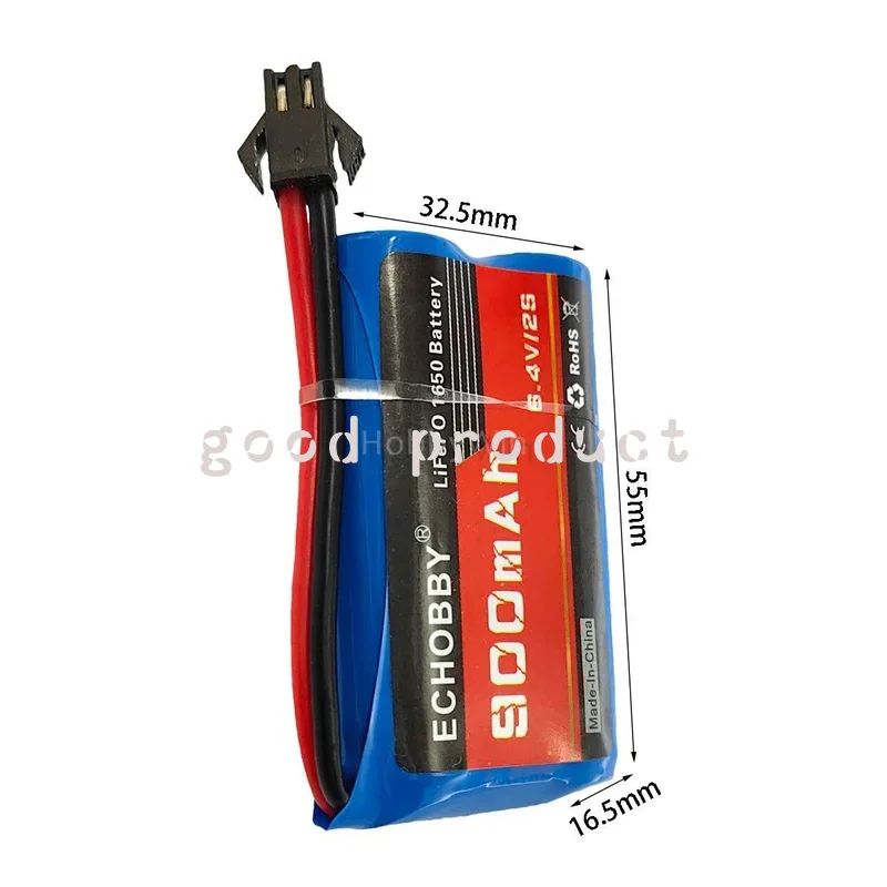 zh 6.4V 900mAh HFC1650 LiFePO4 Battery SM2P male plug for RC Car Truck Racing Boat