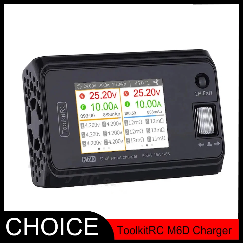 

ToolkitRC M6D 500 Вт 15 А постоянного тока двухканальный мини-умное зарядное устройство разрядник для 1-6S Lipo батареи RC FPV Drone