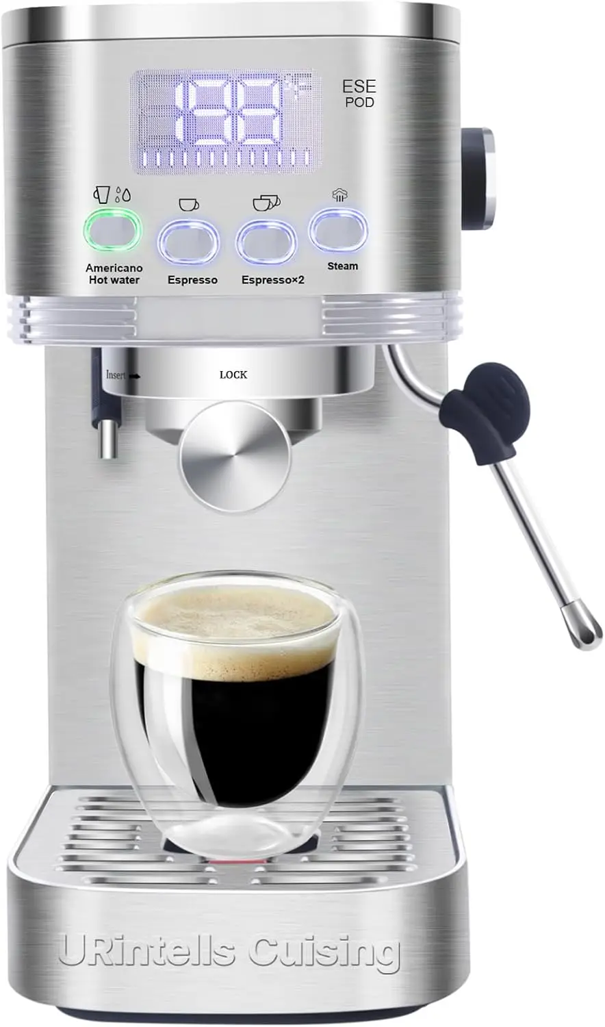 LED Display Espresso Maker with Steam Milk Frother for Americano Cappuccino Latte, Espresso Coffee Machines with ESE Pod Filter,