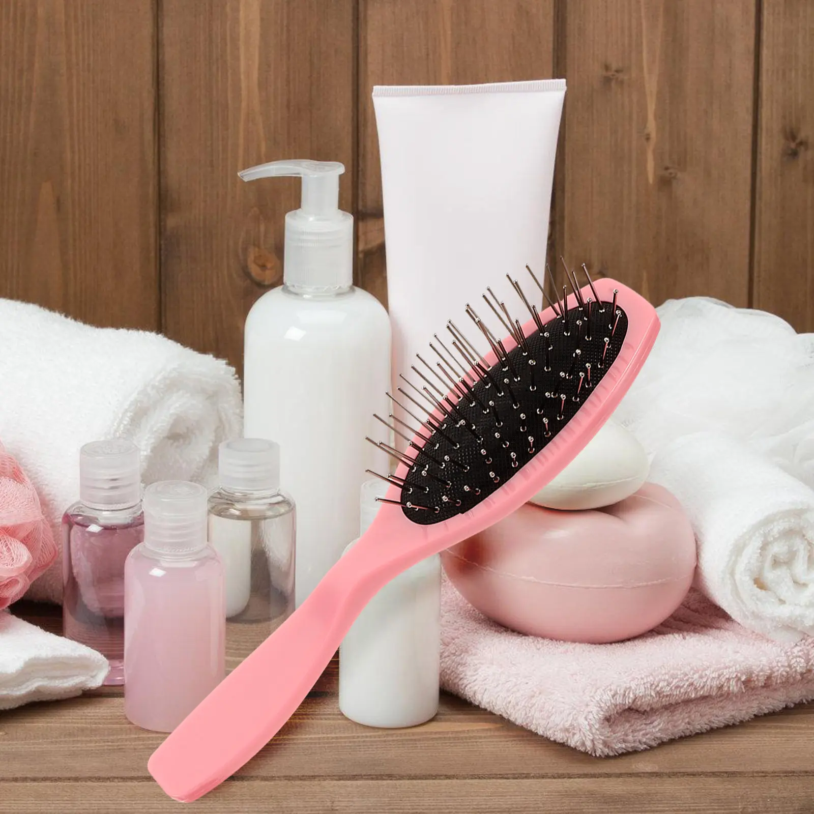 

1Set Dual Function Hair Comb Set Soft Paddle Brush and Metal Steel Comb for Thick Curly Wet Hair Detangling Smoothing Pink