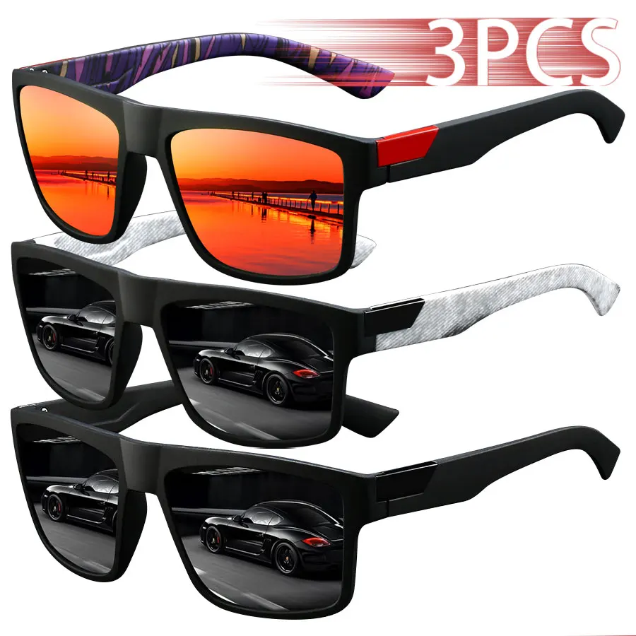 3 قطع أزياء خمر الملونة شريط النظارات الشمسية الرجال الصيد القيادة رجل العلامة التجارية الفاخرة مصمم نظارات شمسية الرجعية UV400 نظارات