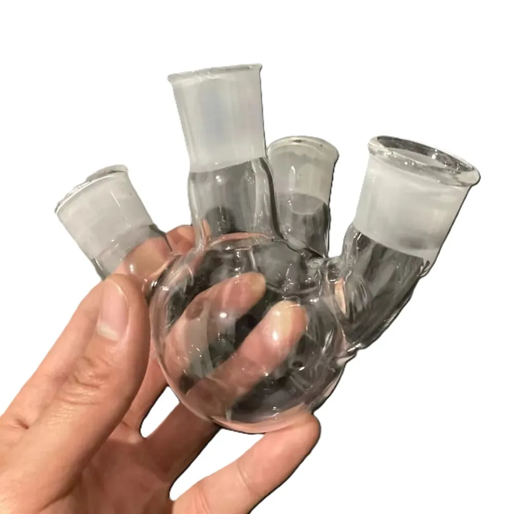 Quartz four necked flask round bottom distillation flask high temperature resistant boron free high temperature resistant flask