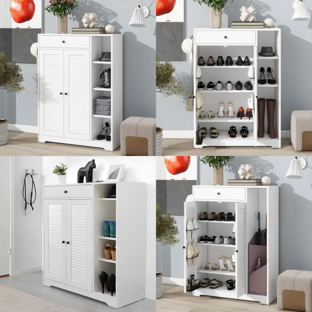 Narrow Entryway Shoe Rack Organizer with Adjustable Shelf and Top Drawer Storage Solution