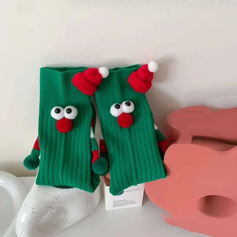 Cute Magnet Socks Elastic Soft Cartoon Holding Hands Socks Comfortable Funny Christmas Supplies Gift Winter Valentine's Gift