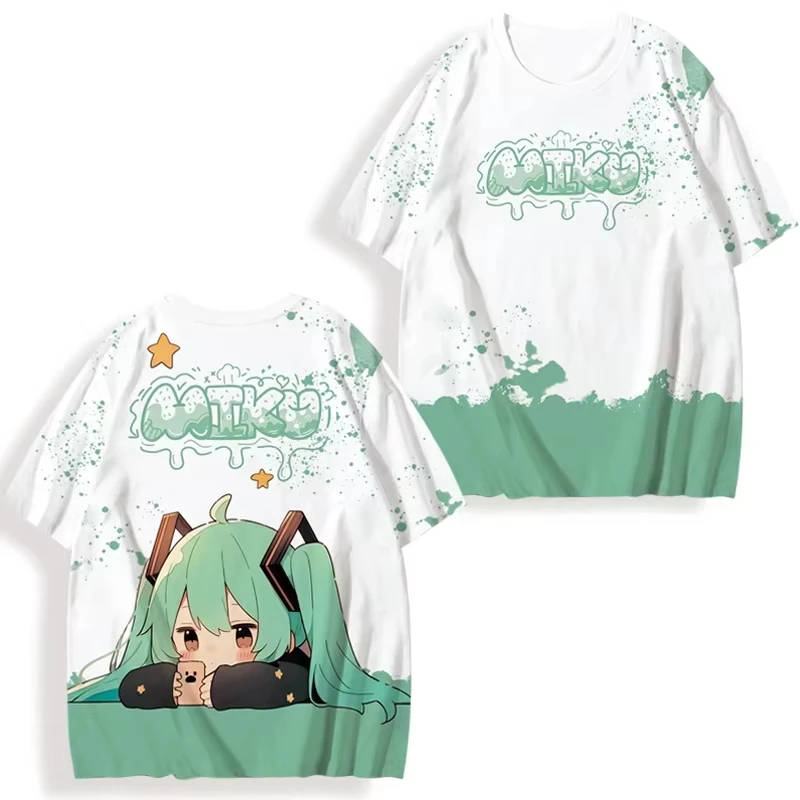 

MINISO Hatsune Miku Print Womens Summer T Shirt Soft Comfortable Tee For Women Girls Casual Cute Fashion Style Kawaii Design