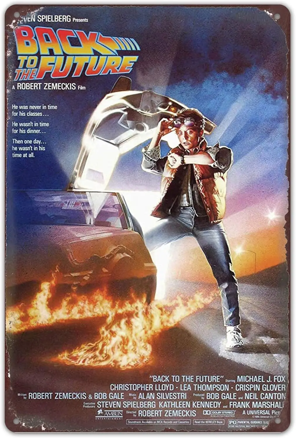Panneau en métal vintage personnalisé pour la décoration de la Man Cave, du Bar, du Salon de Coiffure, du Pub, inspiré du film Retour vers le Futur 1985