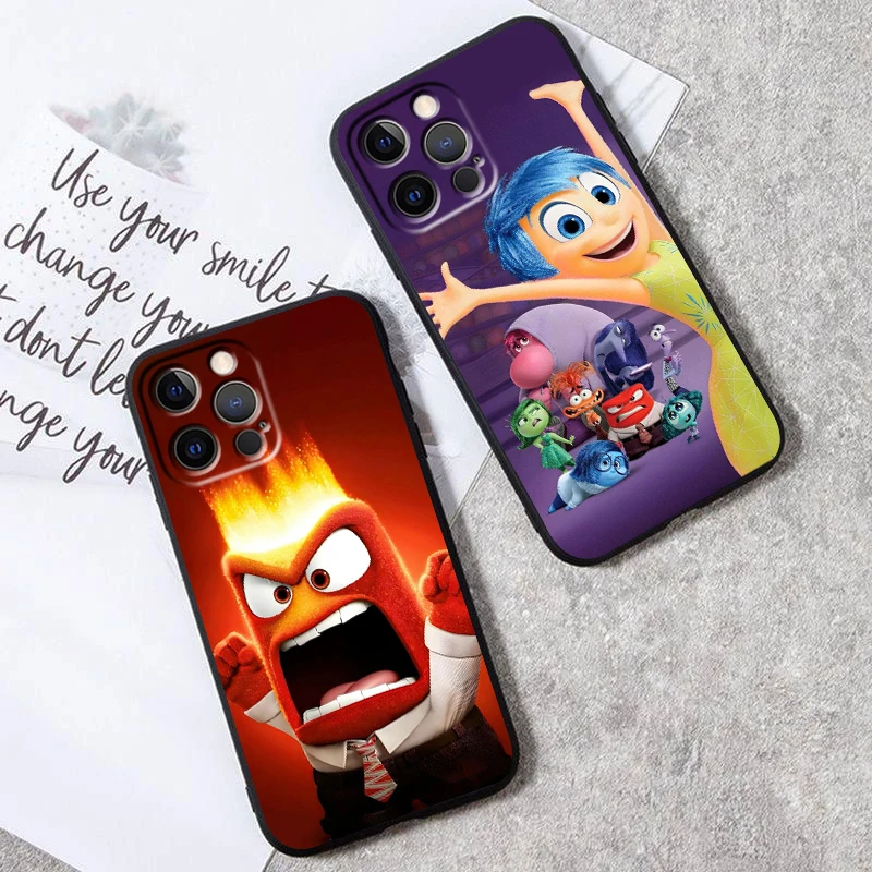 Disney Inside Out Emote Cute For Apple iPhone 16 15 14 13 12 11 XS XR X Pro Max Plus Mini Black Funda Phone Case