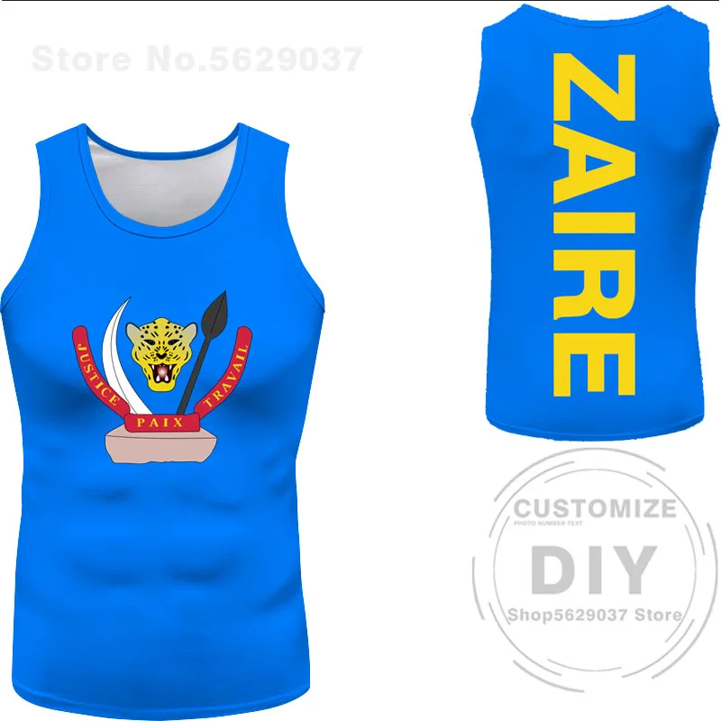 Zaire Male Youth Vest Custom Made Name Zar Sleeveless T-shirt Nation Flag Za Congo Country French Print Photo Casual Clothes