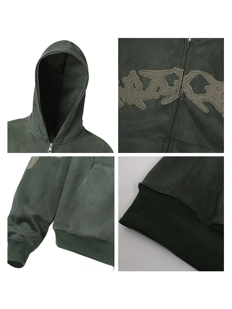 سترة هودي رجالية من مارس أمريكان بتصميم ريترو مع تطريز حروف وسحاب من الجلد المدبوغ، معطف شتوي أنيق بتصميم ياقة #1