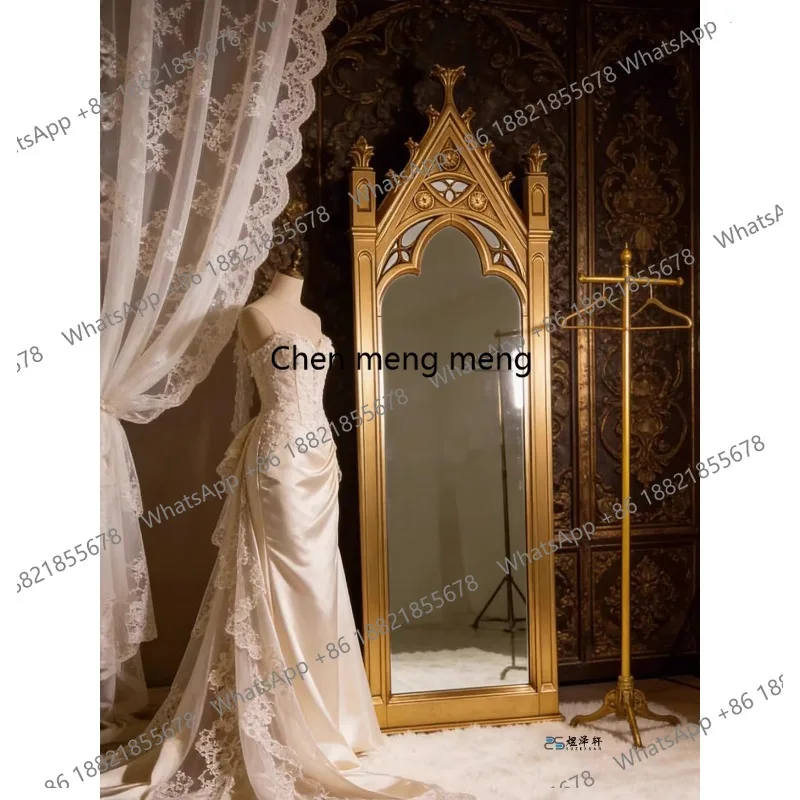 European retro full-length mirror French home floor-to-ceiling full-body decorative mirror