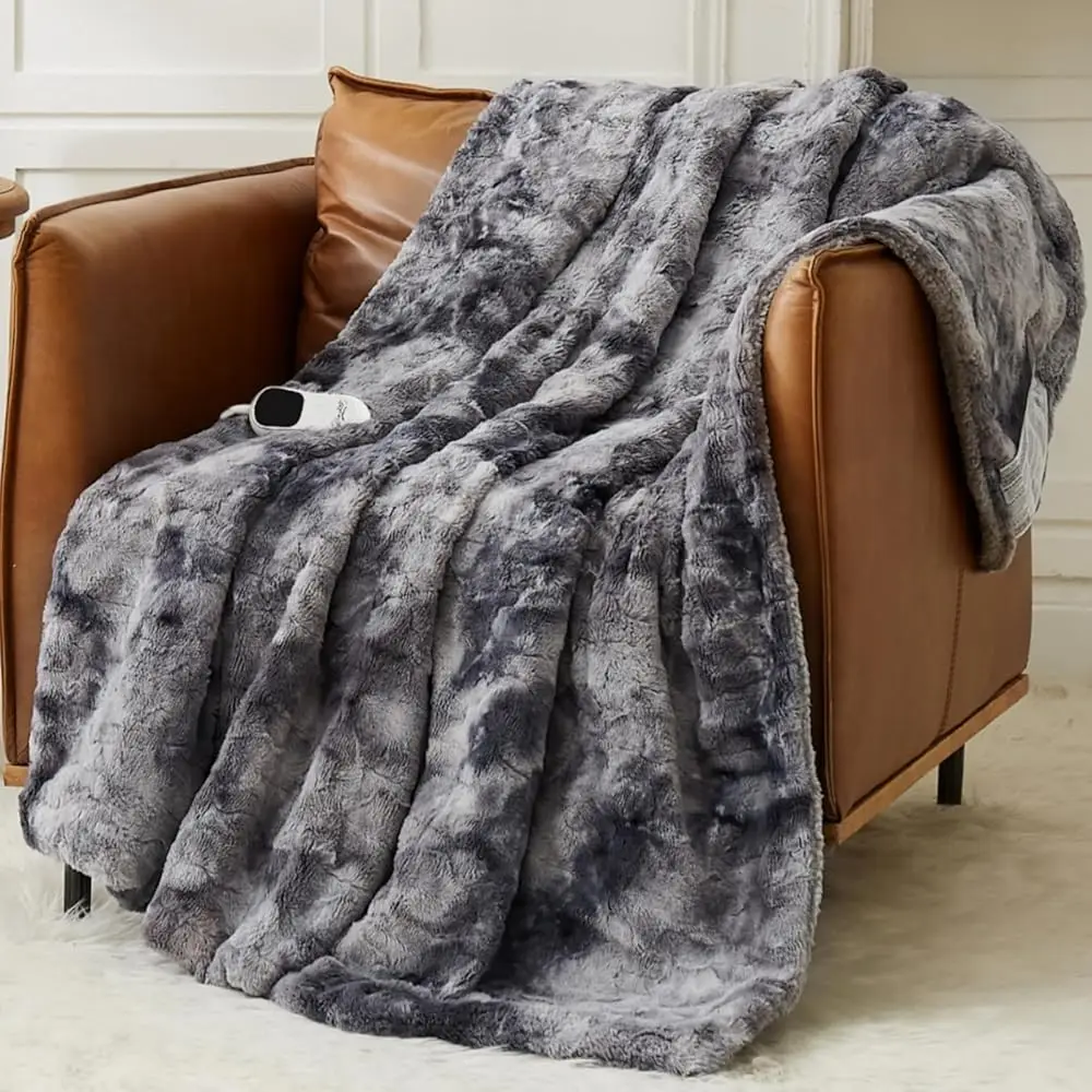 

Heated Blanket Electric Throw - 50""X60"" Heating Blanket Throw 1/2/4/6/8 Hours Auto-Off 10 Heat Level Over-Heat Protection