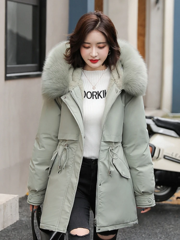 Imagem -04 - Parkas de Bolsos de Retalhos Extragrandes Feminino Cabolsas Estilo Coreano Grossos Monocromáticos Casual Senhoras Roupas de Escritório Outono Inverno