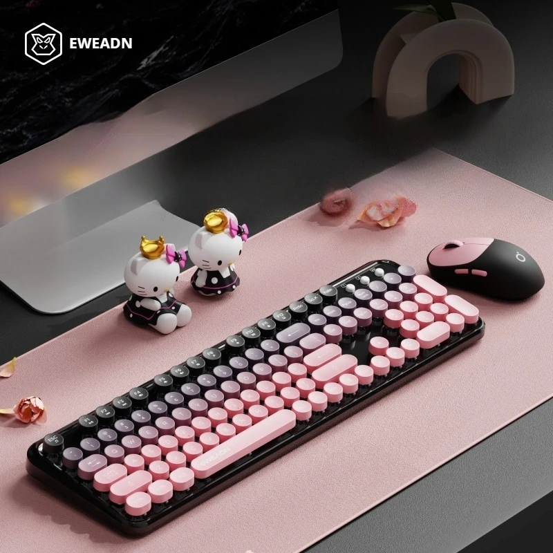 Custom EWEADN 2.4G Single Mode Wireless Silent Keyboard Mouse Set Color Block Compact Ergonomic for Gaming Office Laptop PC Gift