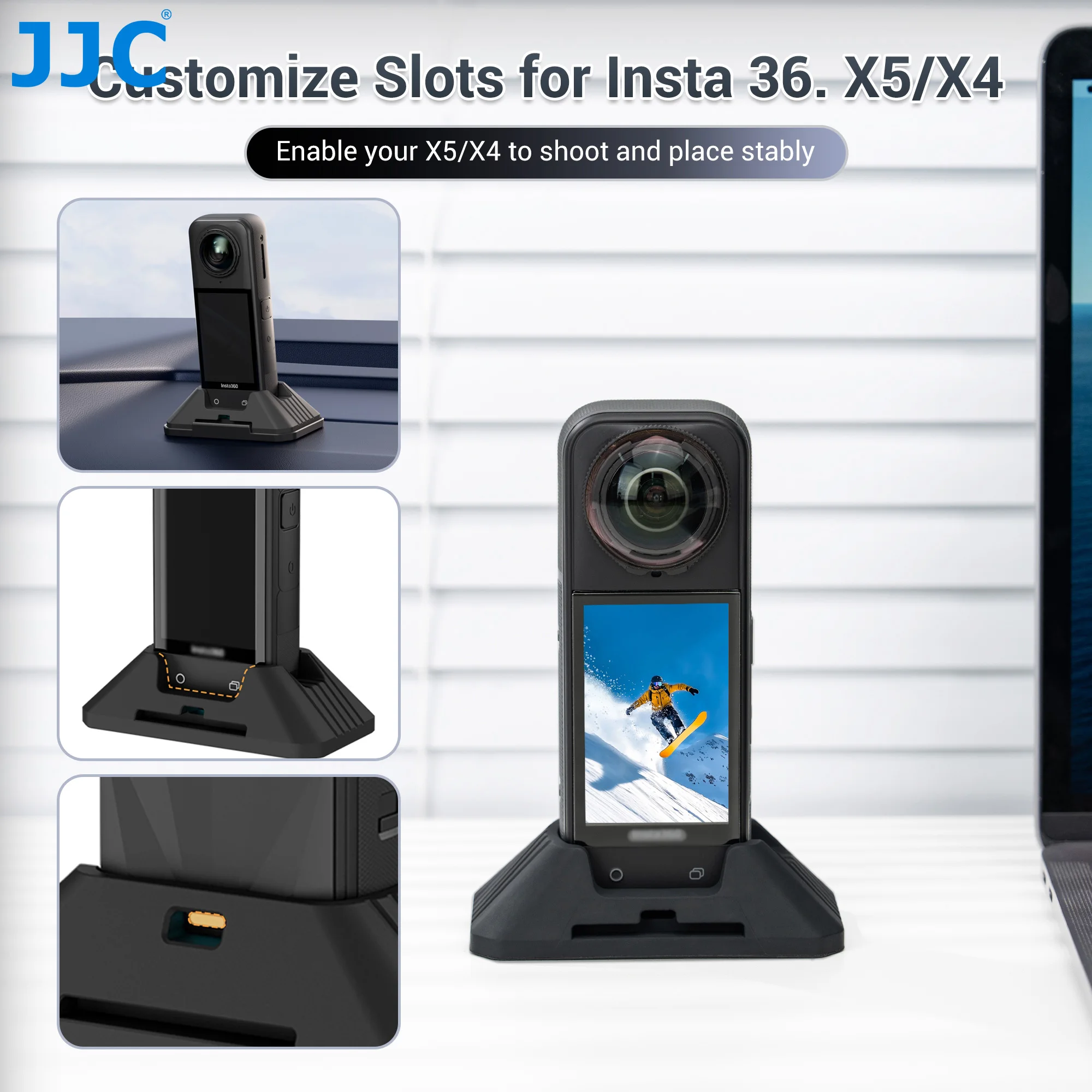 JJC Silikon-Standfuß für Insta360 X5 X4 Zubehör Rutschfester Desktop-Tischständer Autohalterung Stört die Ladeöffnung nicht