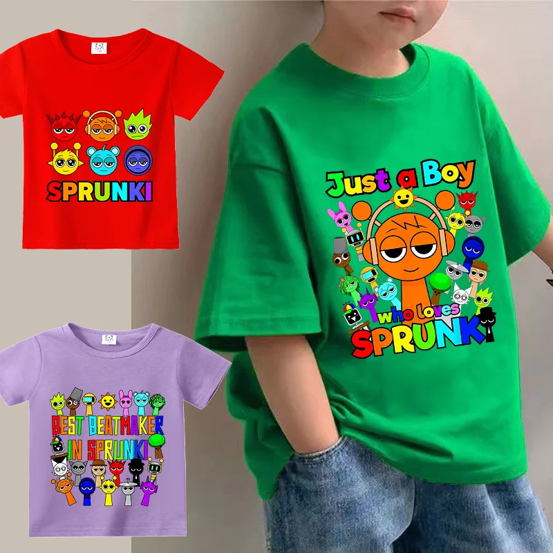 

Новая хлопковая футболка Sprunkis для малышей, милая одежда для мальчиков с короткими рукавами, удобная одежда с героями мультфильмов для девочек, летняя футболка в стиле аниме для малышей, подарок
