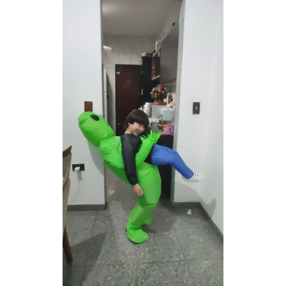 Adult Child Funny Green Alien Cosplay Inflatable Air Blow-up Halloween Carnival Party Costume