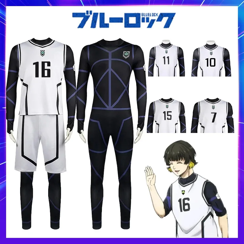 Jeu Anime bleu serrure Cosplay Costume Isagi Bachira Chigiri Nagi Reo Ness perruque bas short T-shirt vêtements de Football pour hommes yj