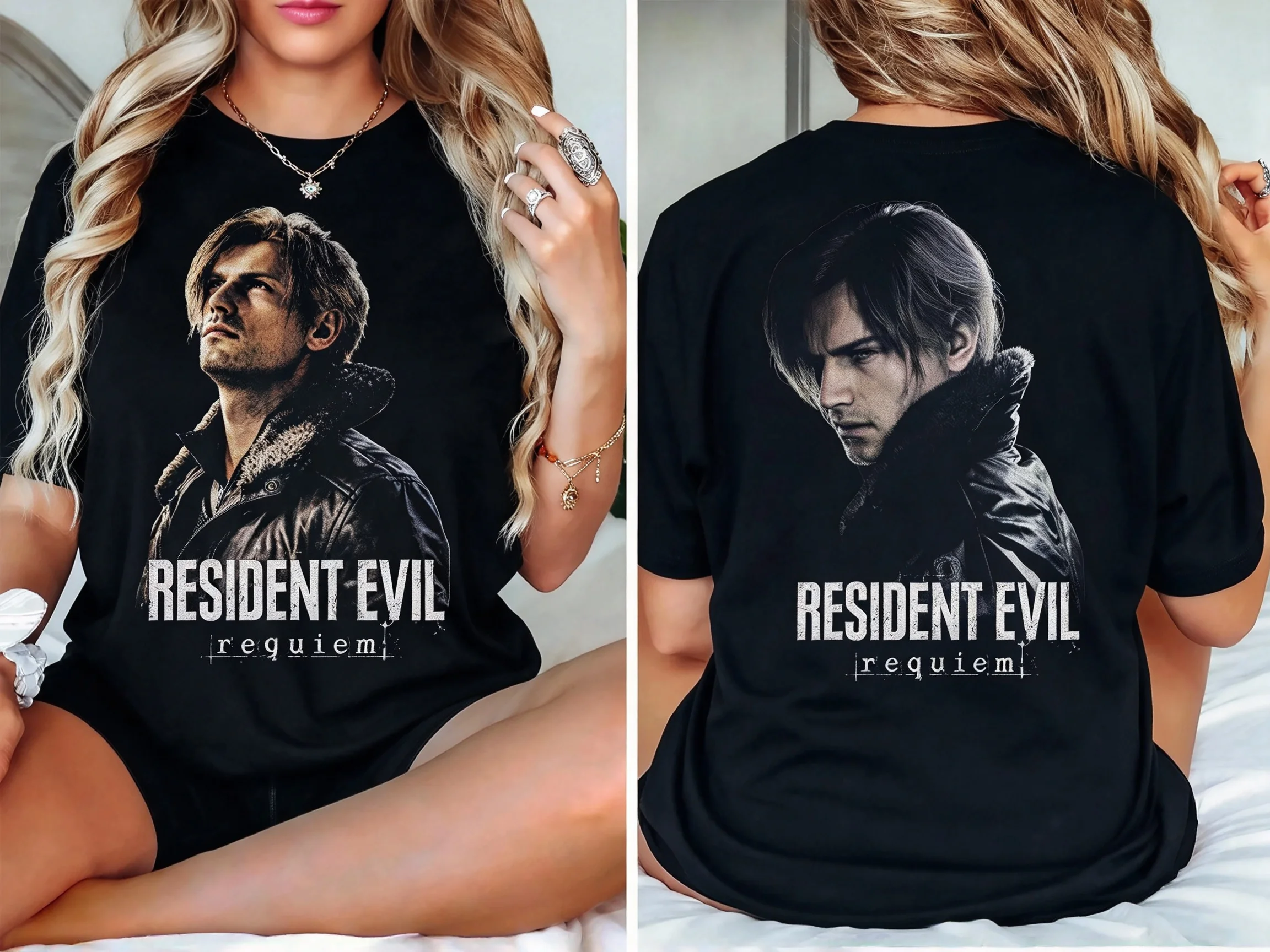 2026 New Y2K Aesthetic Resident Evil 9 Requiem Leon S. Kennedy Retro Game Graphic Pattern High-Quality Casual Unisex T-Shirt