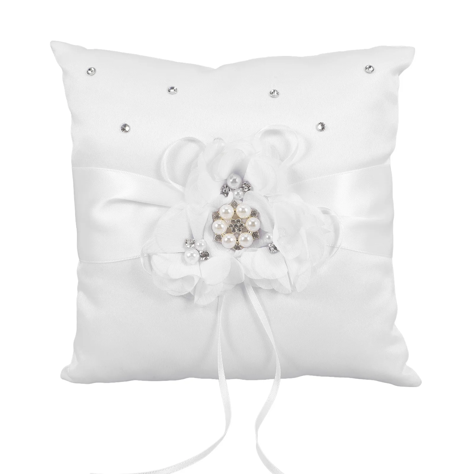 

20X20Cm Flower Ring Pillow Pearl Decorated Wedding Ring Bearer Cushion For Ceremony Bride Party Decoration