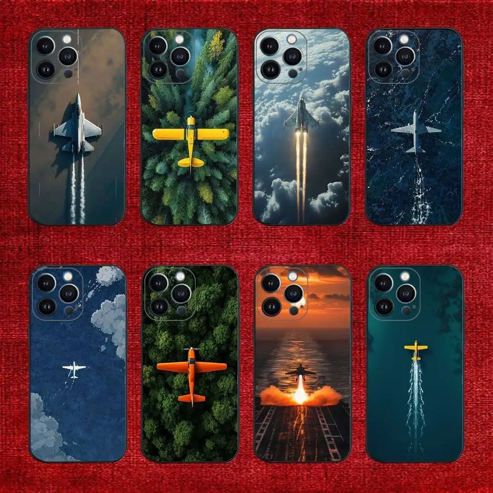 

Airplane Phone Case For iPhone 16e,16,15,14,13,12,11,Pro,X,XS,Max,XR,Plus,Mini Soft Black Cover