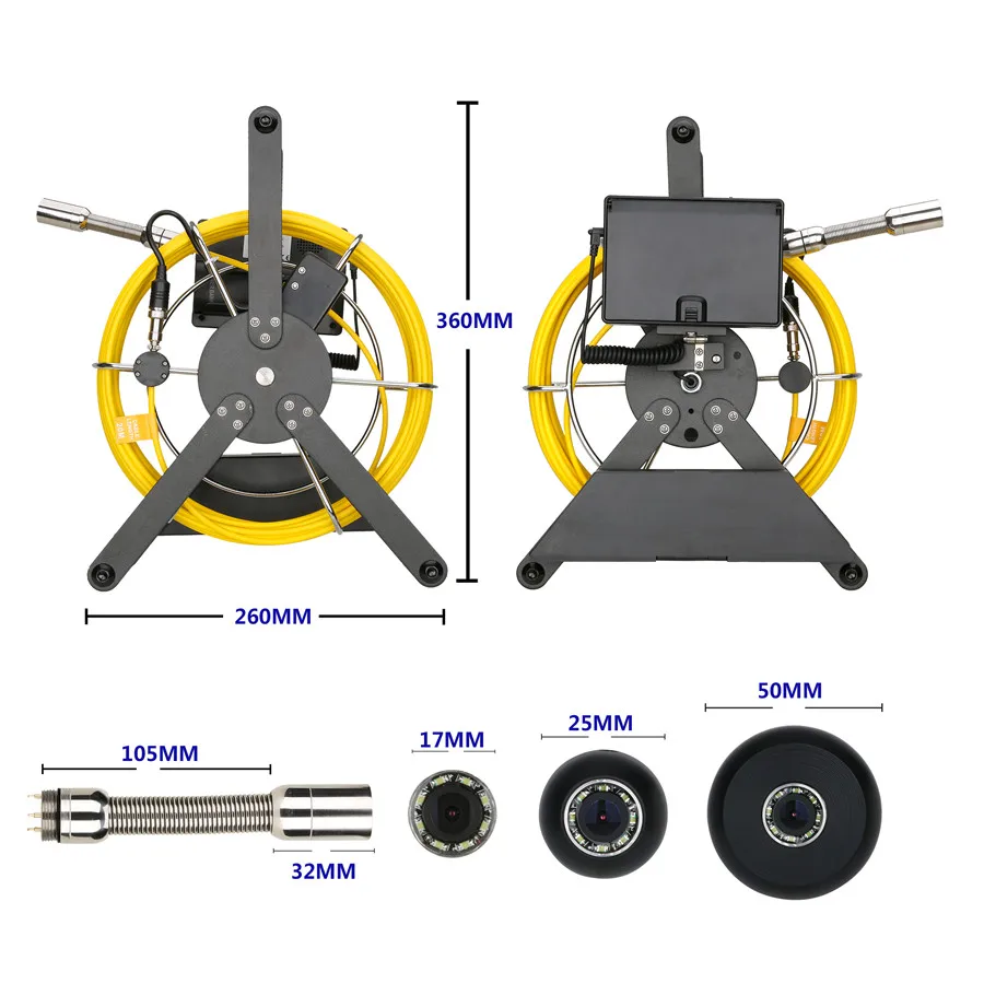 GAMWATER 4.3" IPS Sewer Pipe Inspection Camera 17MM/22MM Endoscope Camera HD 1200TVL IP68 5600MHA Battery Borescope