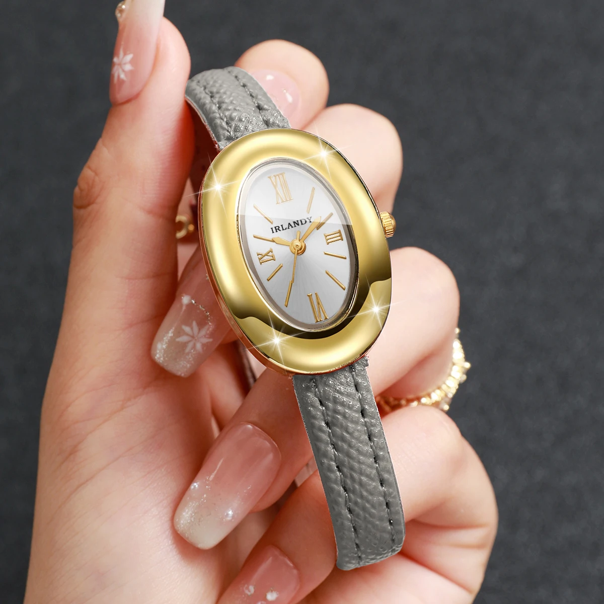 Elegant Oval Dial Women Watches Ultra-thin Leather Strap Quartz Watch for Ladies Clock Relogio Feminino Gift（Without Box）