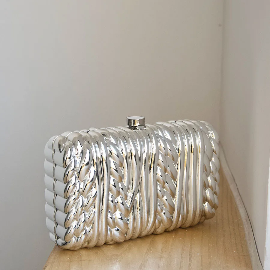 Twisted Metal Clutch Hard Box Bag Texture Advanced Cold Minimalist Design Celebrity Clutch Dinner Bag