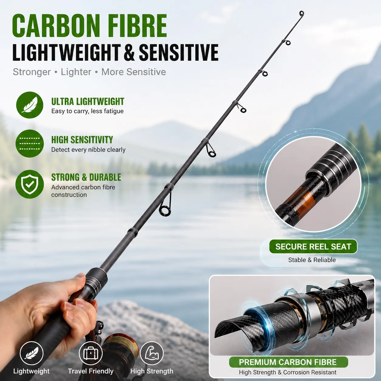 BAKAWA MINI 1,8M 100% Carbonfaser Teleskop-Reiseangelrute Tragbare Hochwertige Angelrute Geeignet für Fluss- und Bachfischen – Detail 3