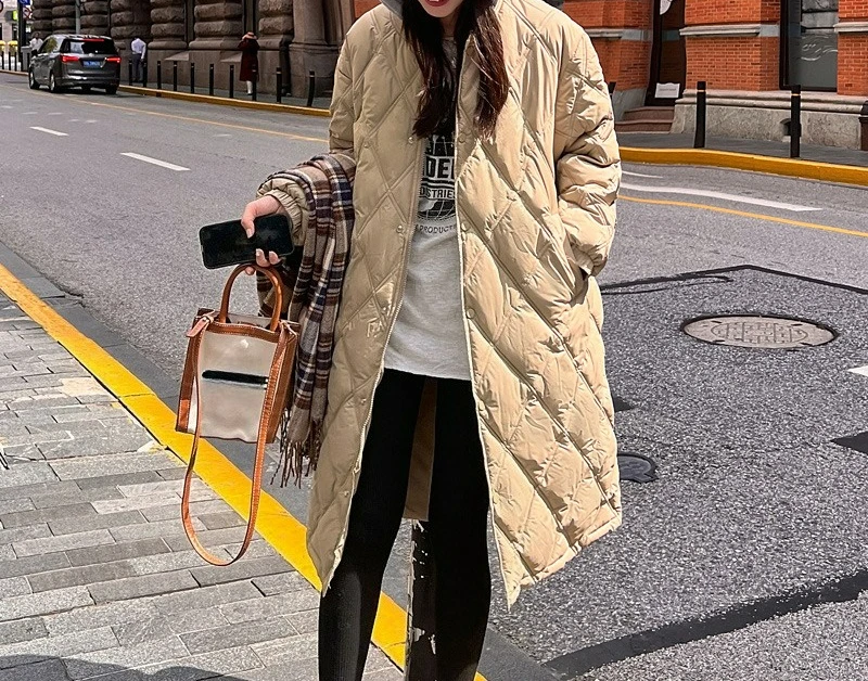 Diamond Grid Down Cotton Jacket for Women 2025 New Winter Long and Thick Warm Jacket