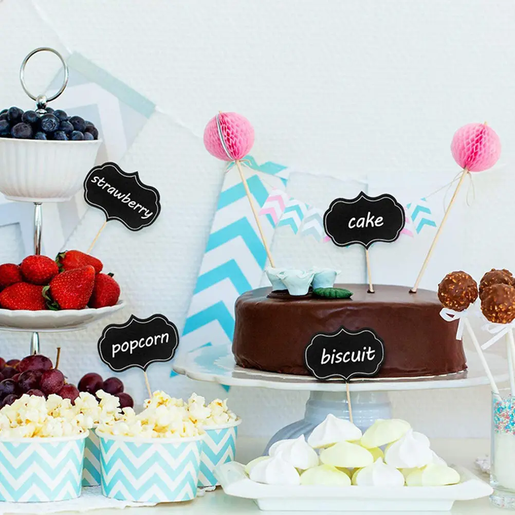 48 marqueurs de fromage pour tableau noir, marqueurs d'identification réinscriptibles, mini-drapeaux en forme de cure-dents vierges pour buffet de mariage, décorations de cupcakes, fête