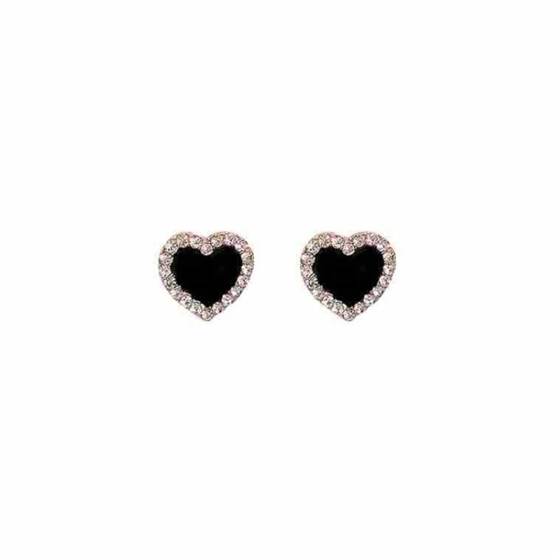 Engagement Enamel Cute Heart Stud Earrings for Women Girls Summer Jewelry Luxury Black Earring Wedding Jewelry 2023 Girls Gifts