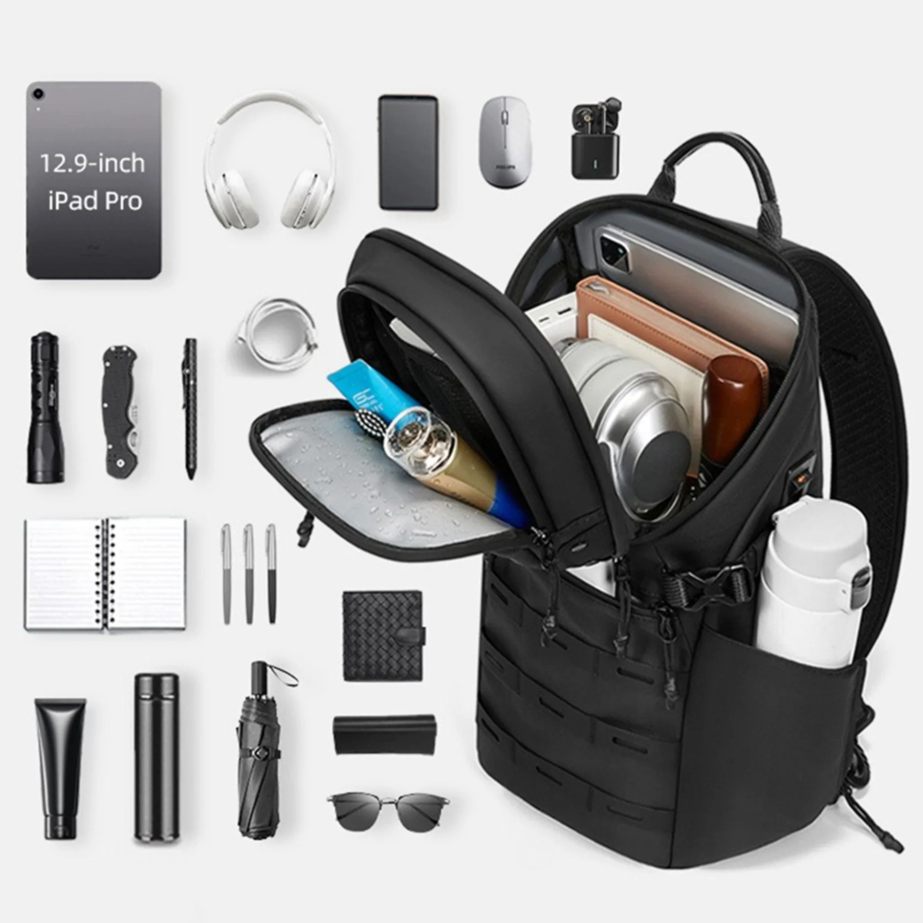 رجل الموضة مقاوم للماء حقيبة ظهر تحمل على الكتف الرياضة في الهواء الطلق السفر Crossbody حقيبة USB التكتيكية الصدر حزمة صندوق تخزين الكمبيوتر اللوحي