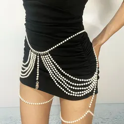 Simple Sexy Women's Body Chain With Faux Pearl  Fashion Stage Performance Personality Tassel Accessories Leg Chain