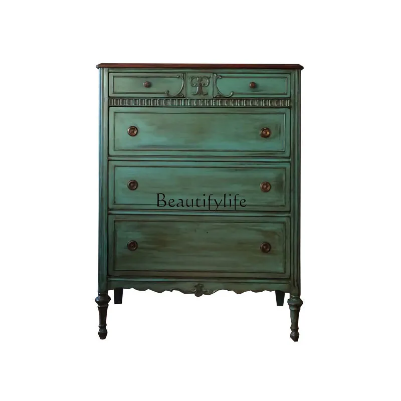 

French solid wood chest retro old carved porch decoration bedroom drawer storage cabinet