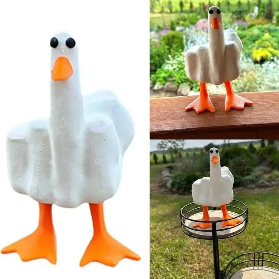 1 Pcs Duck Funny Creative Middle Finger Ducks Home Decoration Statue Resin Craft Garden Courtyard And Micro Landscape Figurines