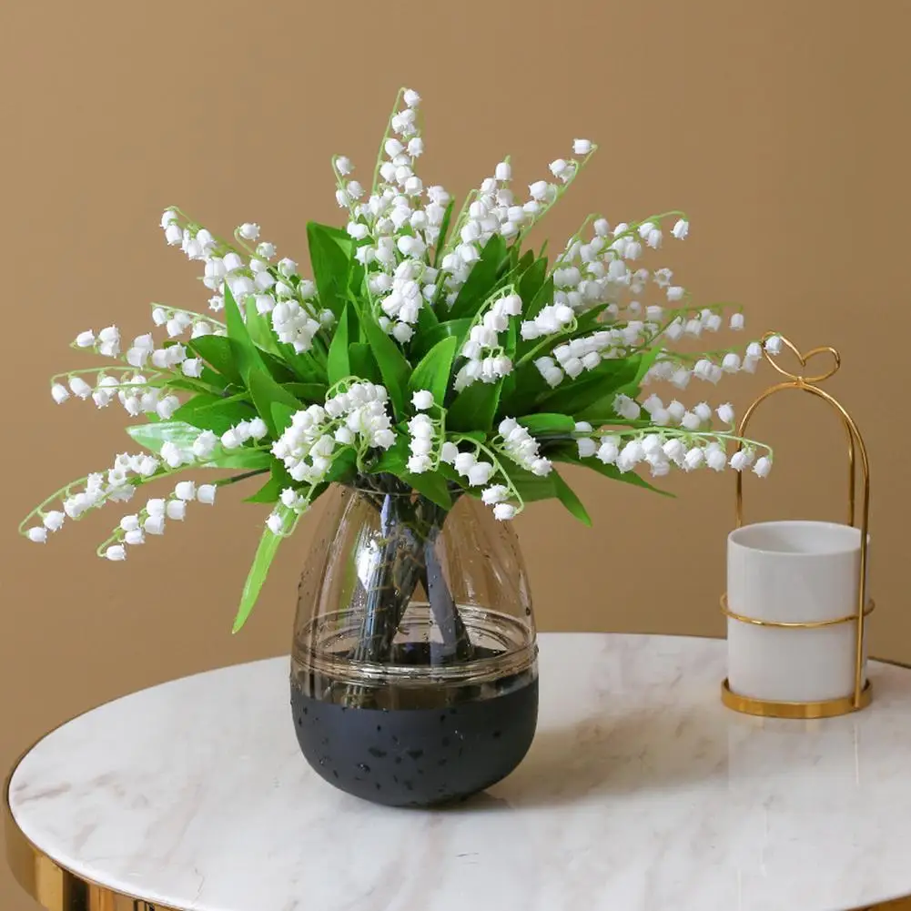 3pcs Lily Of The Valley Flower Small Fresh Hand Holding Bouquet Soft Plastic Lily Of The Valley Fake Flower 5 Forks Lily