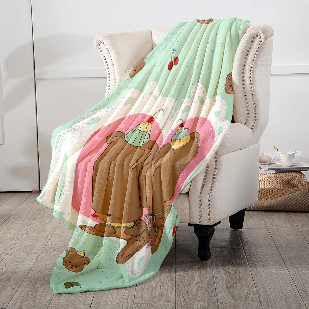 Teddy Bears Cupcakes Cute Flannel Blanket Cartoon Printed Throw Blanket for Kids Adults Soft Plush Bed Sofa Cover Gift